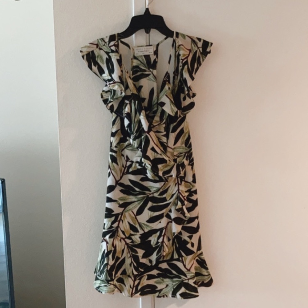 Tropical Mini Ruffle Green Dress Size S - Picture 9 of 15